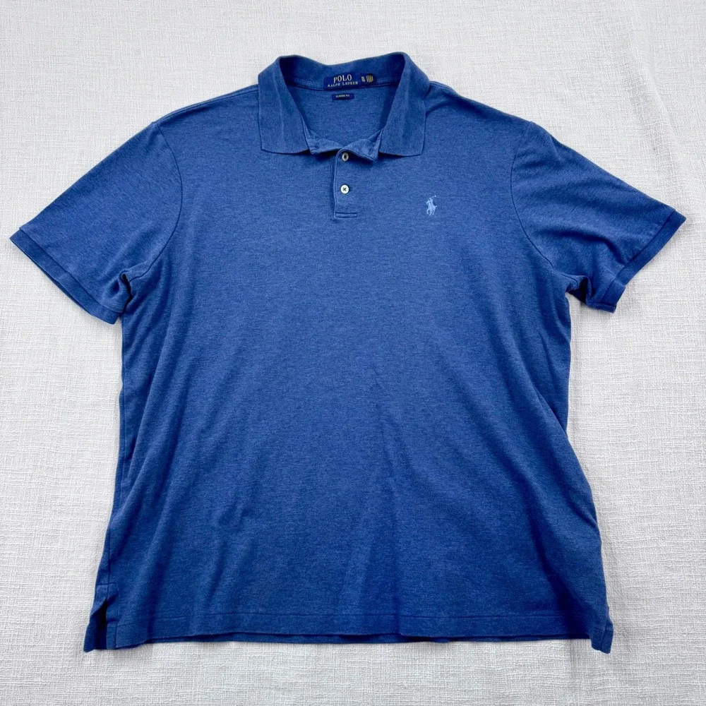 Polo Ralph Lauren Mens XL Classic Fit Blue Heather Short Sleeve Cotton Polo